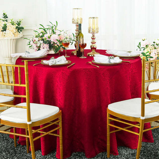 Round Polyester Tablecloth 132" Marquis Damask Apple Red