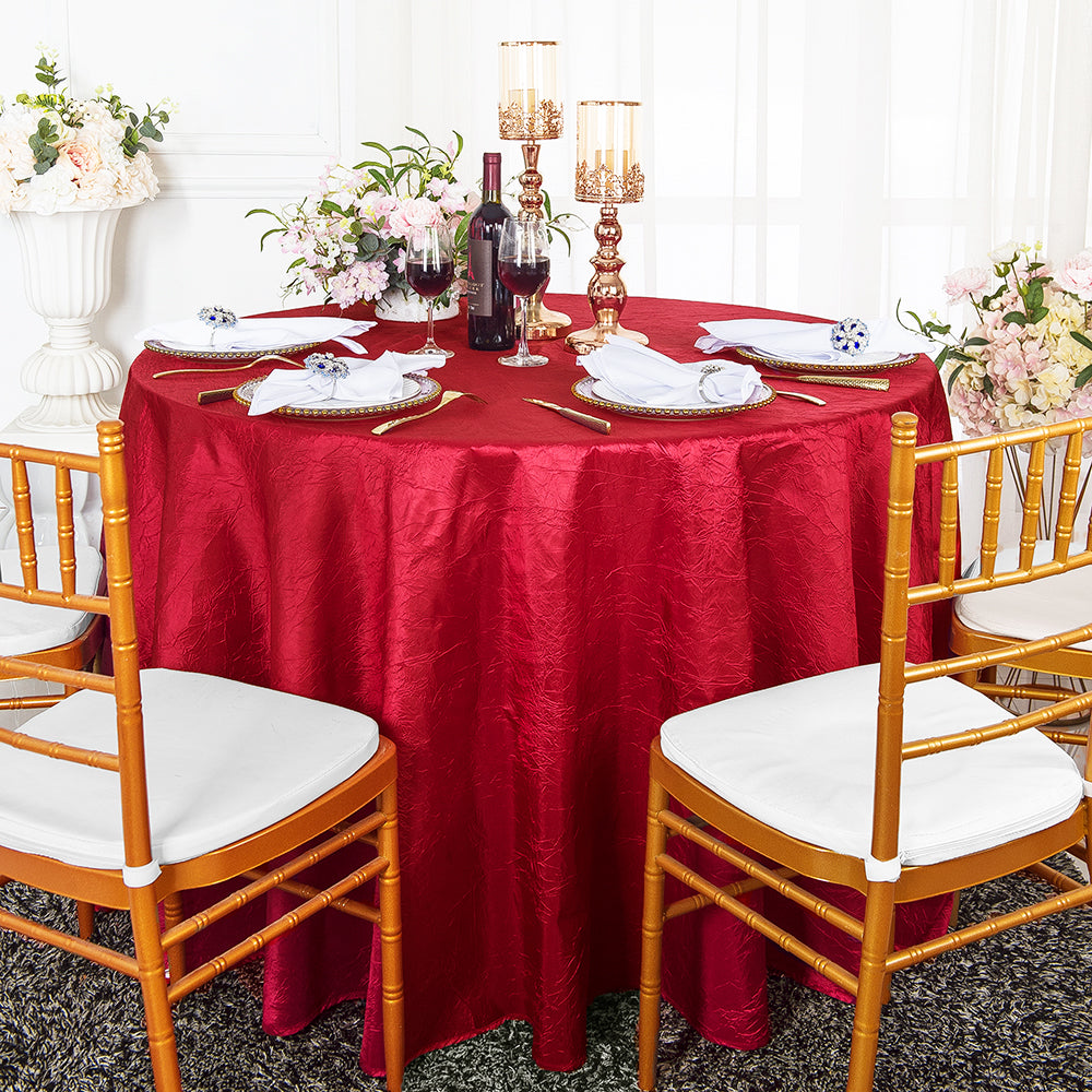 Round Crushed Taffeta Tablecloth 132" Apple Red