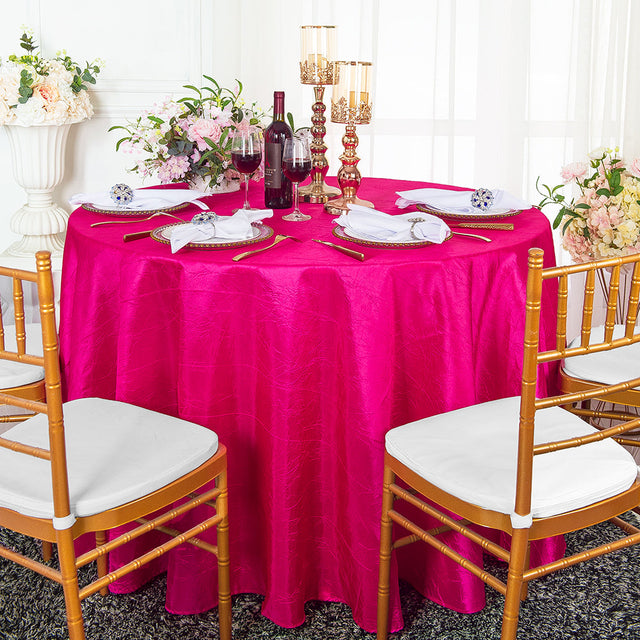 Round Crushed Taffeta Tablecloth 120" Fuchsia