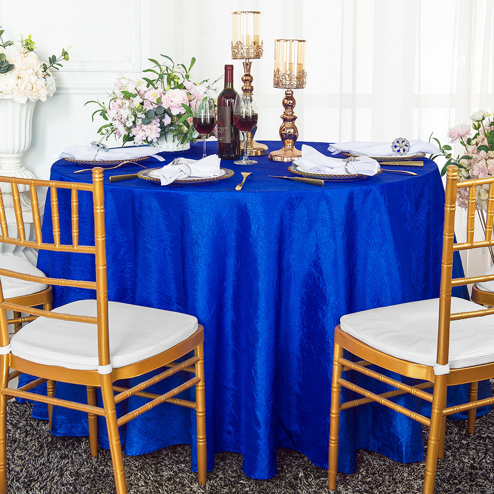 Round Crushed Taffeta Tablecloth 132" Royal Blue