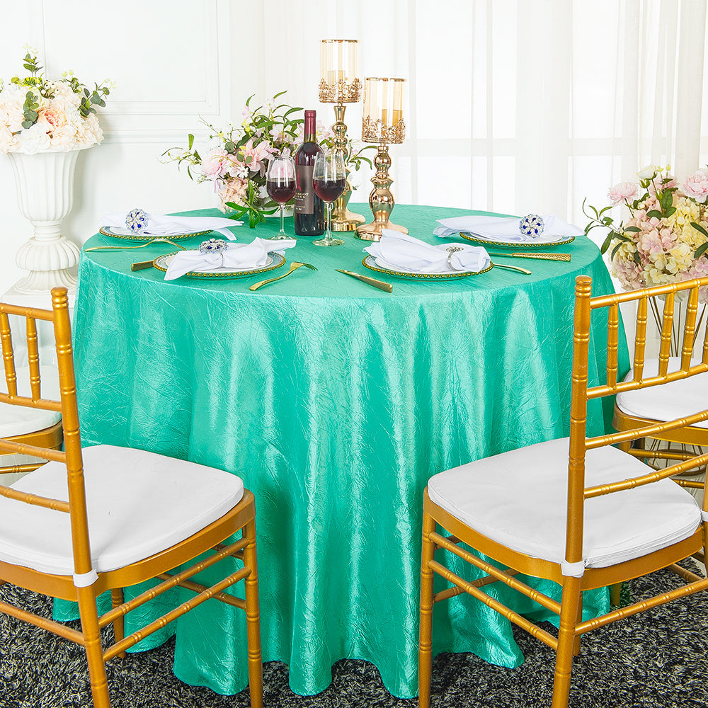 Round Crushed Taffeta Tablecloth 108" Tiff Blue/Aqua Blue