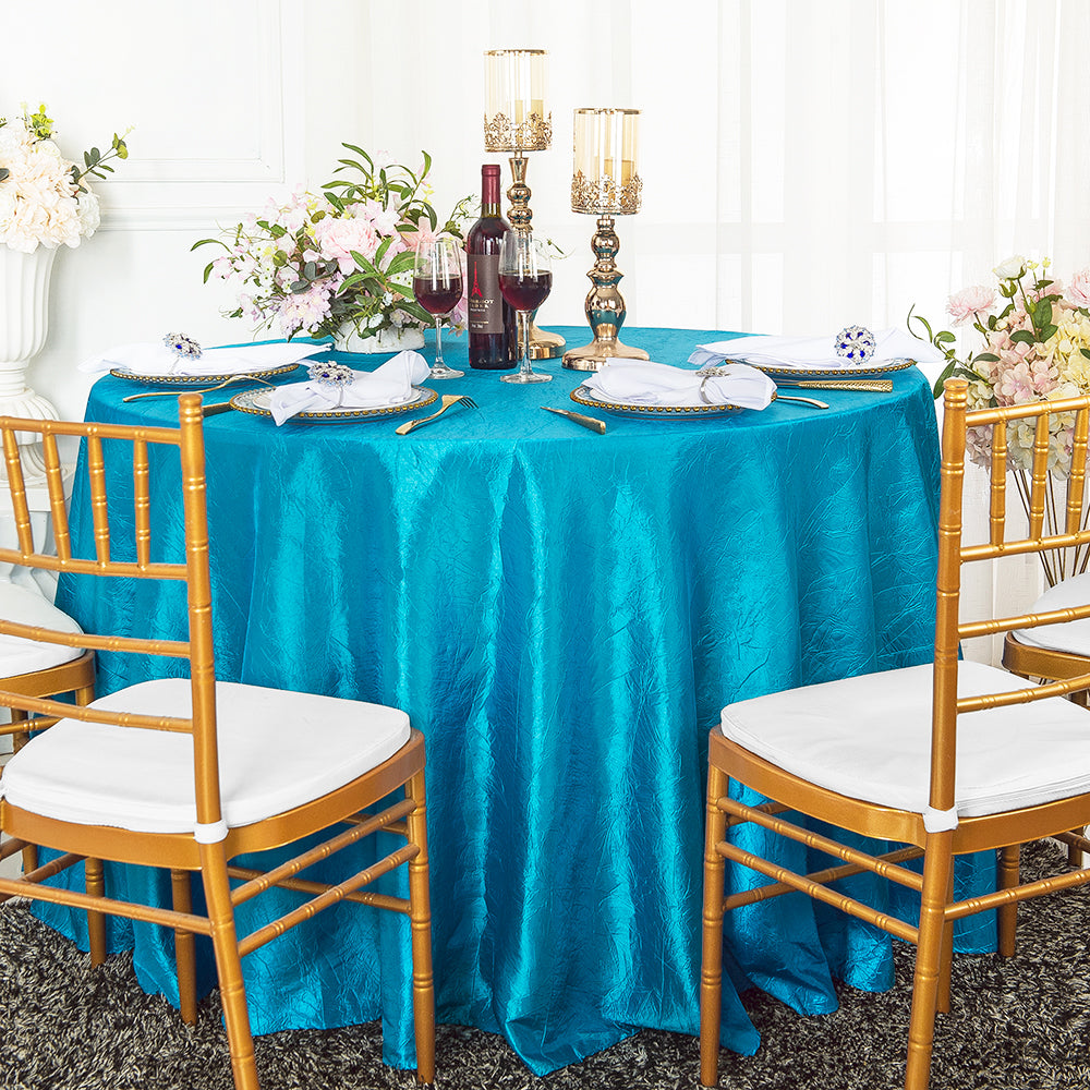 Round Crushed Taffeta Tablecloth 132 Turquoise