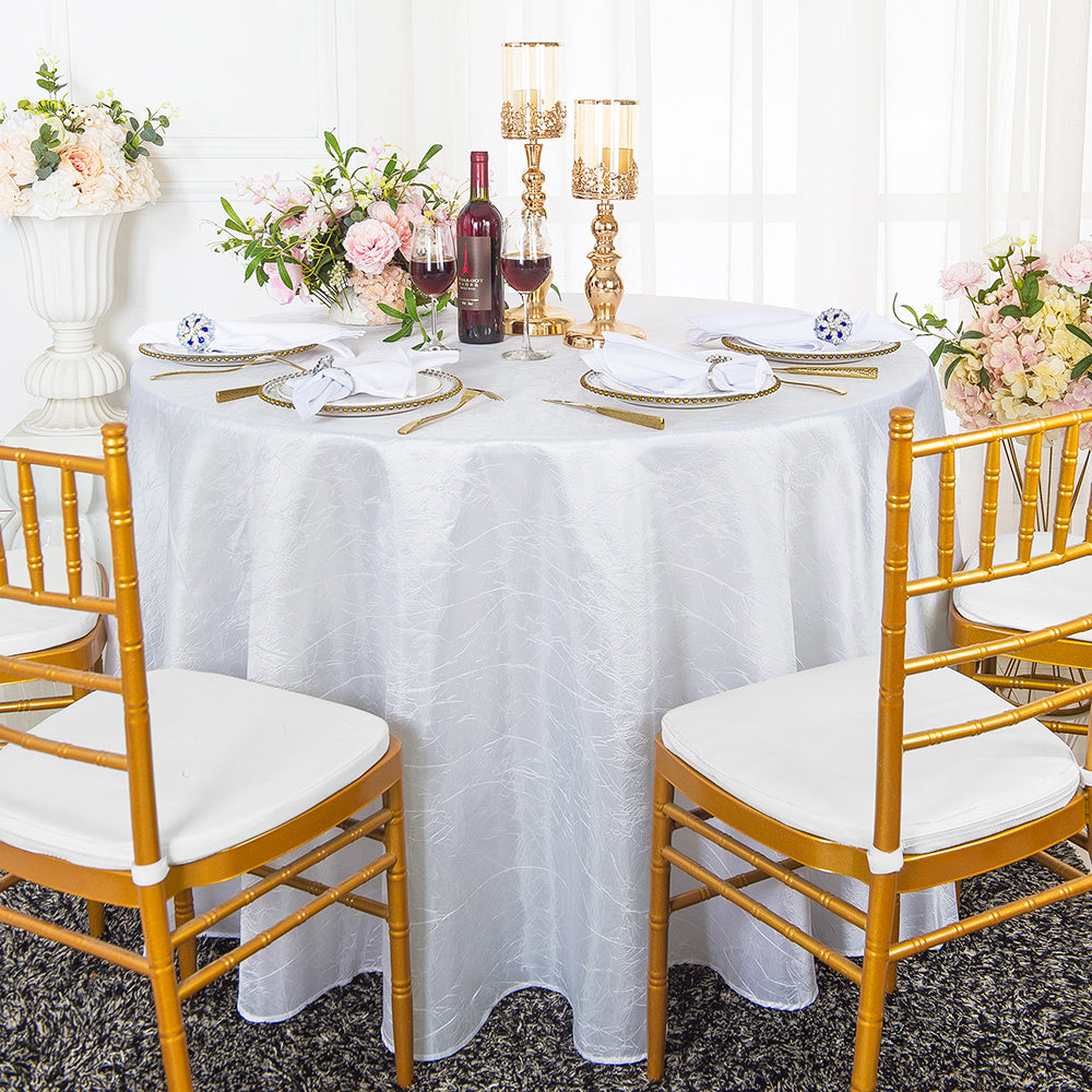 Round Crushed Taffeta Tablecloth 108 White