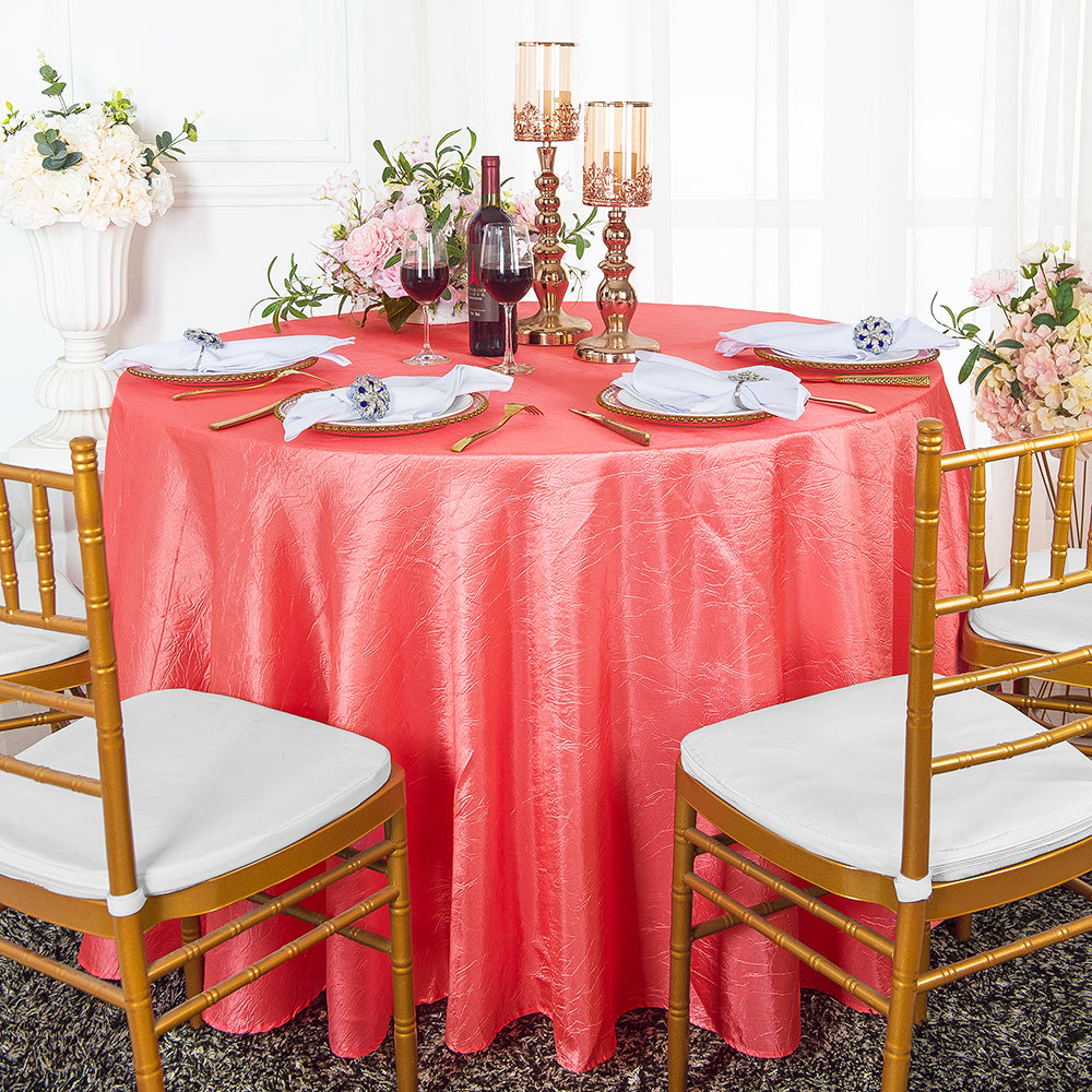 Round Crushed Taffeta Tablecloth 132 Coral