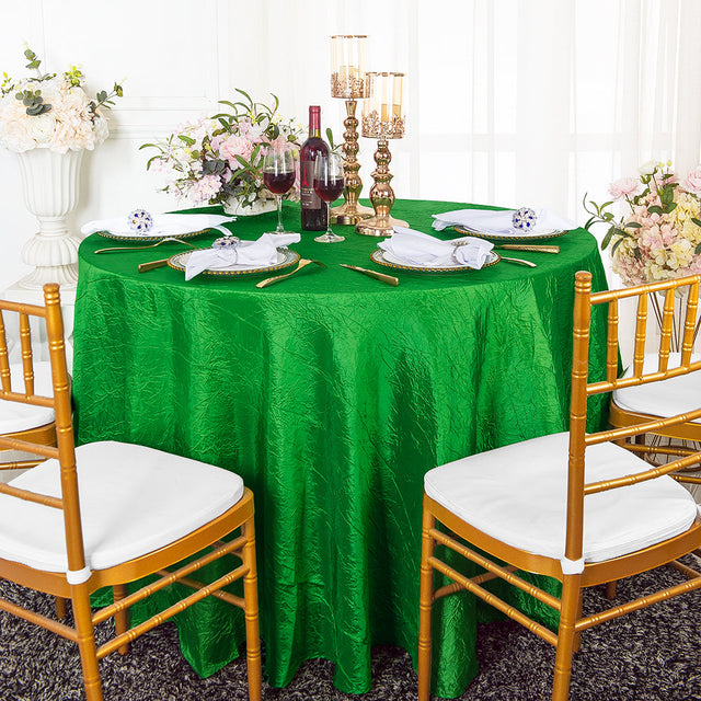 Round Crushed Taffeta Tablecloth 132" Emerald Green