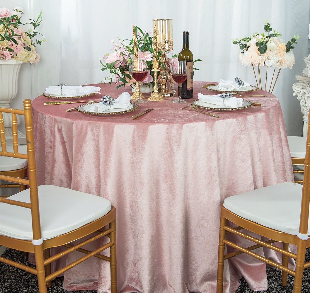 Round Velvet Tablecloth 132" Blush Pink