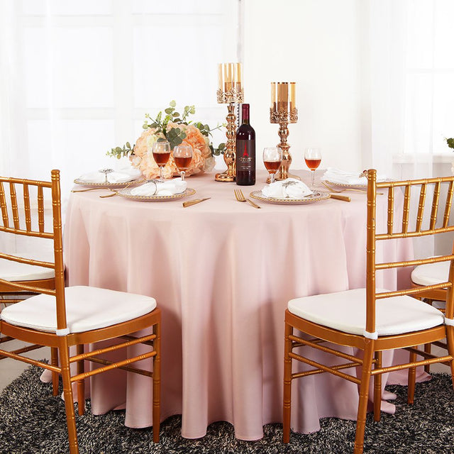 Round Polyester Tablecloth 132" Blush Pink