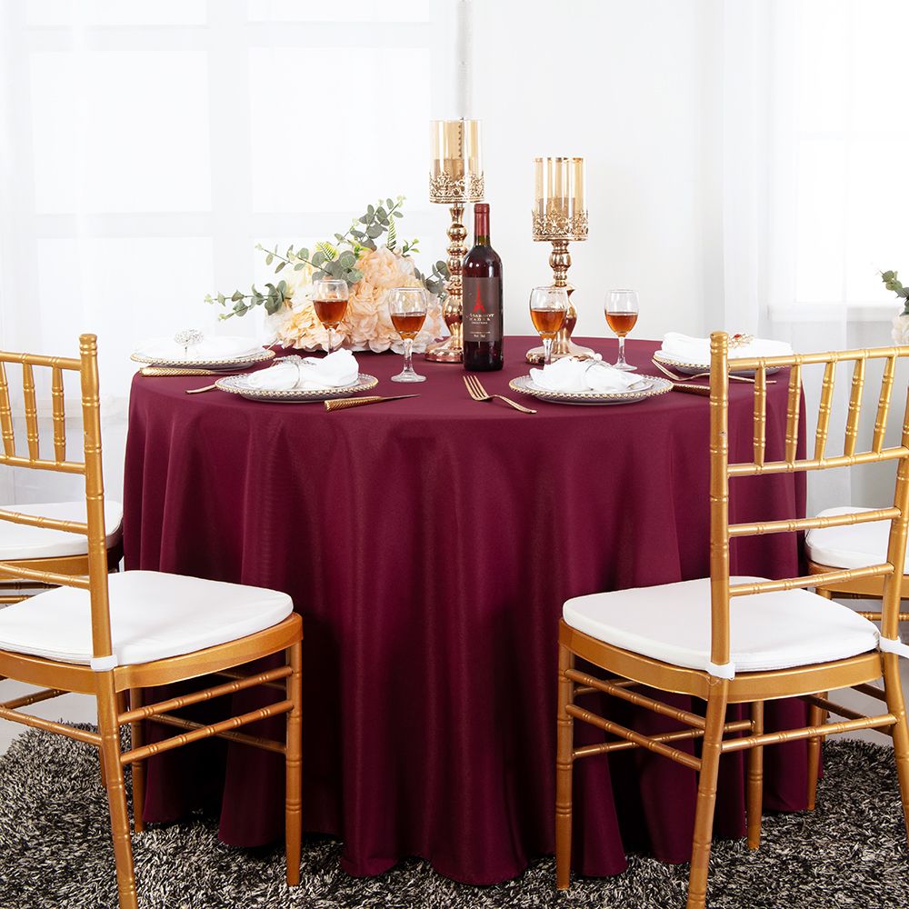 Round Polyester Tablecloth 120" Burgundy