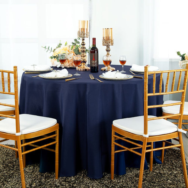 Round Polyester Tablecloth 132" Navy Blue