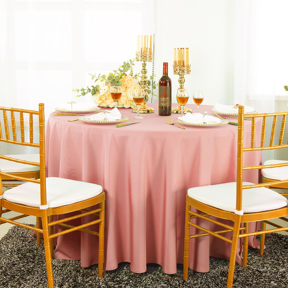 Round Polyester Tablecloth 132" Rose Pink