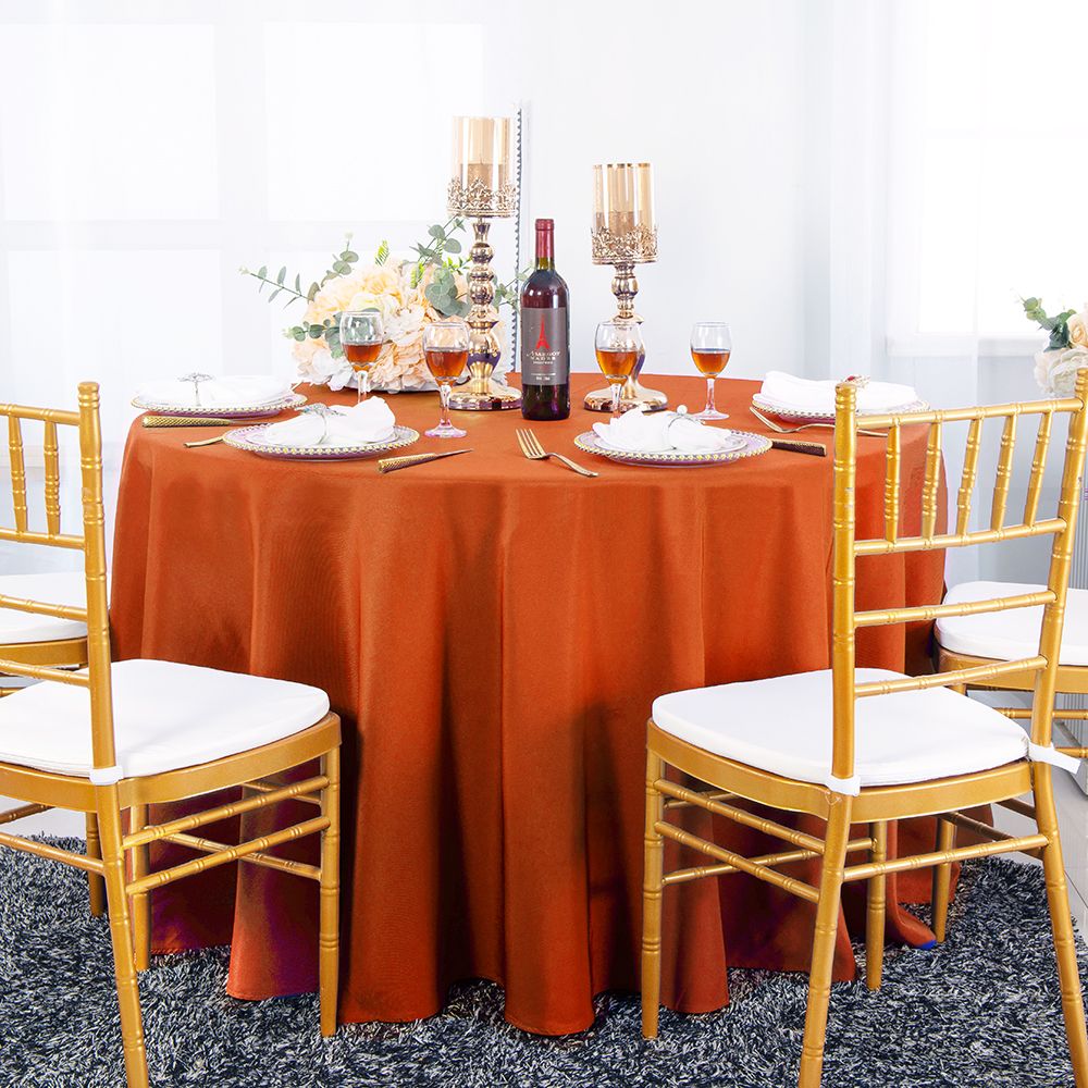 Round Polyester Tablecloth 108" Rust/Burnt Orange