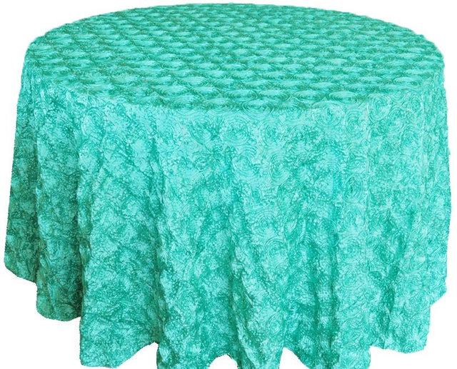 Round Satin Rosette Tablecloth 132" Tiffany Blue