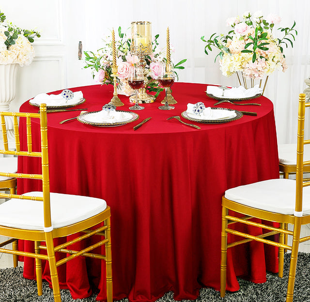 Round Scuba Wrinkle-Free Tablecloth 132" Red