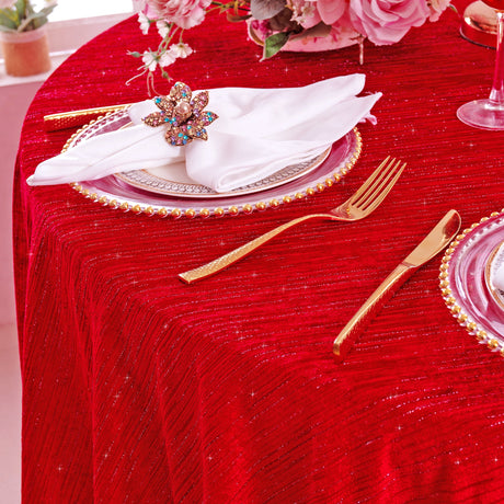 Round Velvet Tablecloth 132 Inch Red