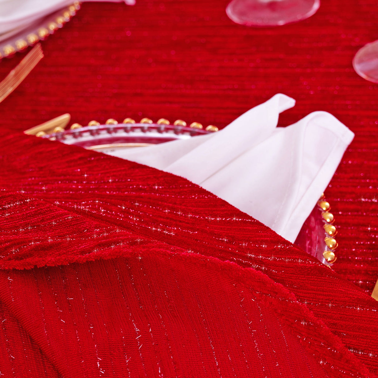 Round Velvet Tablecloth 132 Inch Red