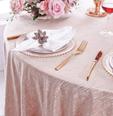Rectangular Chenille Shimmer Metallic Jacquard Velvet Tablecloth 90x132 Blush Pink/Rose Gold
