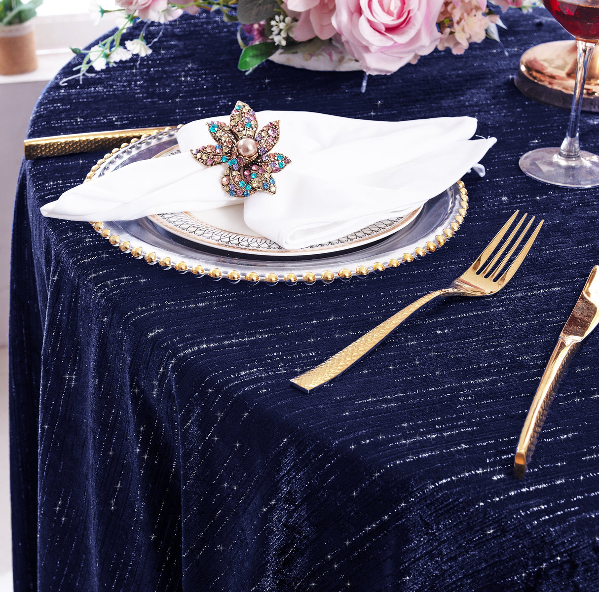 Velvet Dinner Napkins 20x20 Navy Blue