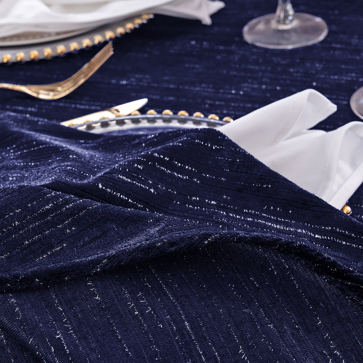 Rectangular Velvet Tablecloth 90x156 Navy Blue