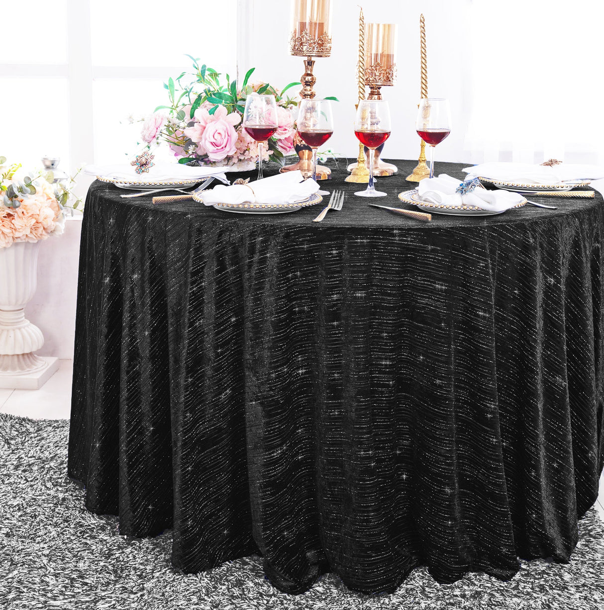 Seamless Round Chenille Shimmer Velvet Tablecloth