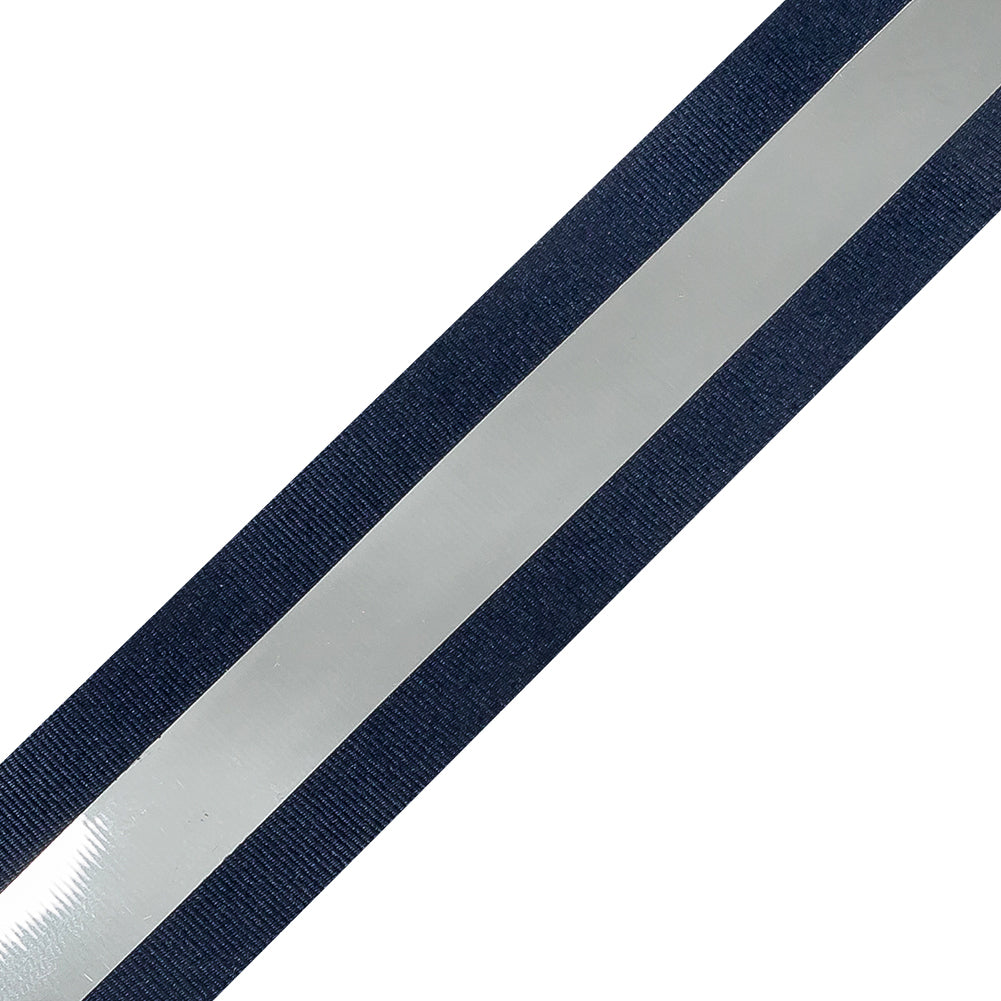 Italian Navy and Silver Reflective Grosgrain Ribbon - 1.0625"