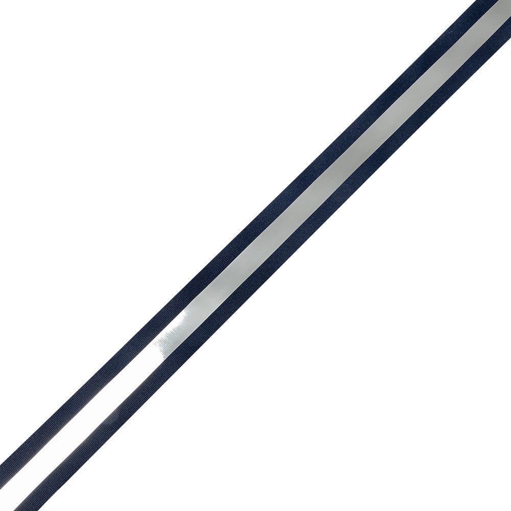 Italian Navy and Silver Reflective Grosgrain Ribbon - 1.0625"