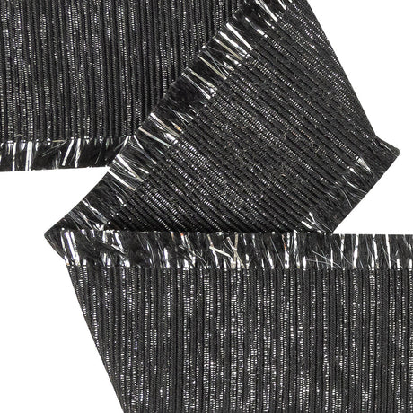 Italian Black and Silver Metallic Grosgrain Ribbon with Fringe - 1.4375"