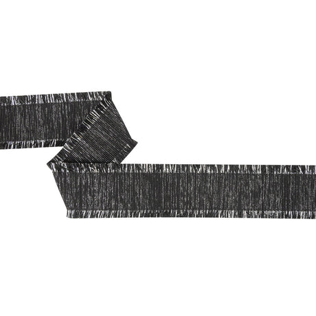 Italian Black and Silver Metallic Grosgrain Ribbon with Fringe - 1.4375"