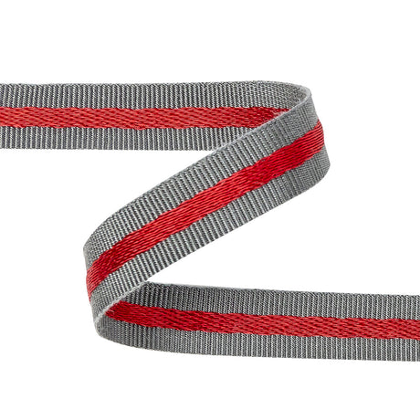 Italian Gray and Red Striped Cotton Blend Grosgrain Ribbon - 0.4375"