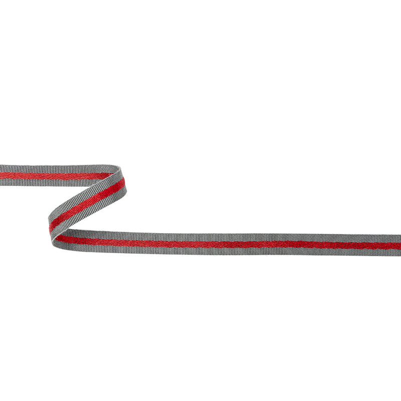 Italian Gray and Red Striped Cotton Blend Grosgrain Ribbon - 0.4375"