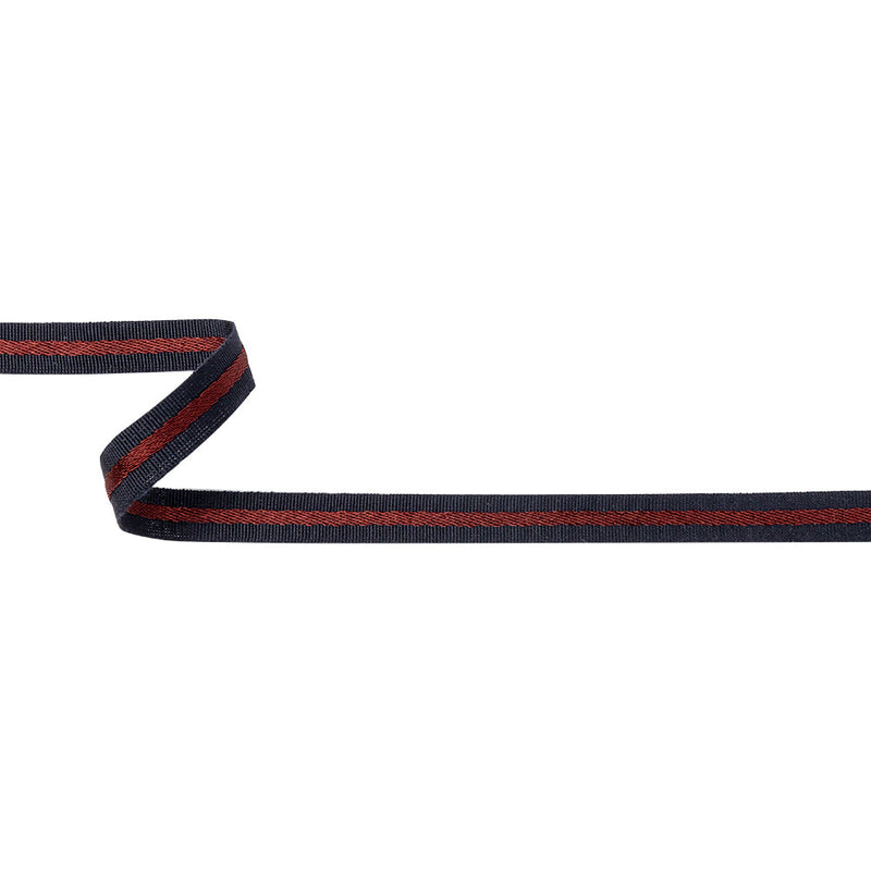 Italian Navy and Wine Striped Cotton Blend Grosgrain Ribbon - 0.4375"