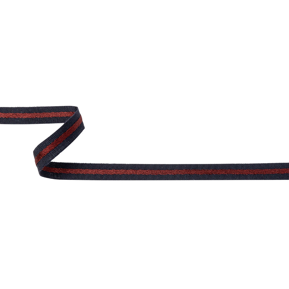 Italian Navy and Wine Striped Cotton Blend Grosgrain Ribbon - 0.4375"