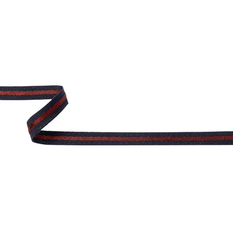 Italian Navy and Wine Striped Cotton Blend Grosgrain Ribbon - 0.4375"