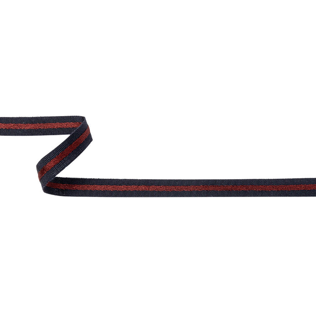 Italian Navy and Wine Striped Cotton Blend Grosgrain Ribbon - 0.4375"