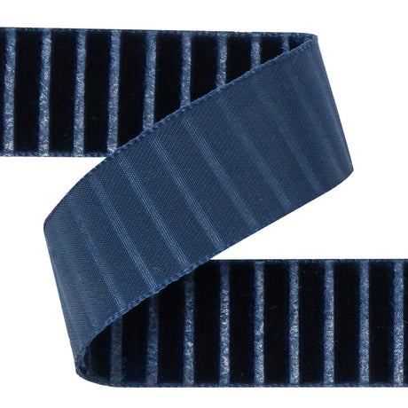 Italian Navy Vertical Stripes Velvet Burnout Trim - 0.875"