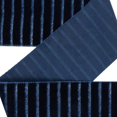 Italian Navy Vertical Stripes Velvet Burnout Trim - 1.4375"