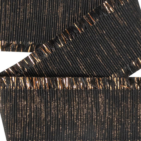 Italian Black and Copper Metallic Grosgrain Ribbon with Fringe - 1.4375"