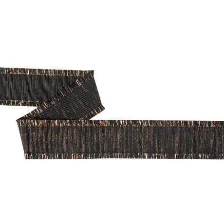 Italian Black and Copper Metallic Grosgrain Ribbon with Fringe - 1.4375"