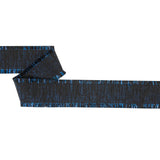 Italian Black and Magnetic Blue Metallic Grosgrain Ribbon with Fringe - 1.4375"