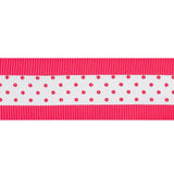 Italian Neon Pink and White Polka Dot Striped Petersham Grosgrain Ribbon - 1"