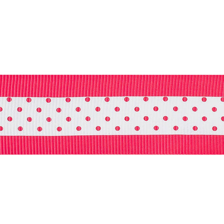 Italian Neon Pink and White Polka Dot Striped Petersham Grosgrain Ribbon - 1"