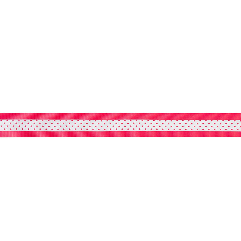 Italian Neon Pink and White Polka Dot Striped Petersham Grosgrain Ribbon - 1"