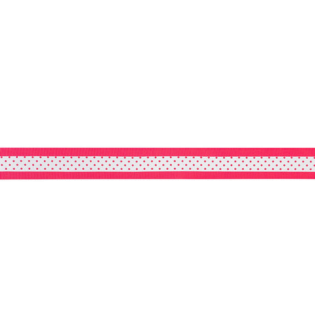 Italian Neon Pink and White Polka Dot Striped Petersham Grosgrain Ribbon - 1"