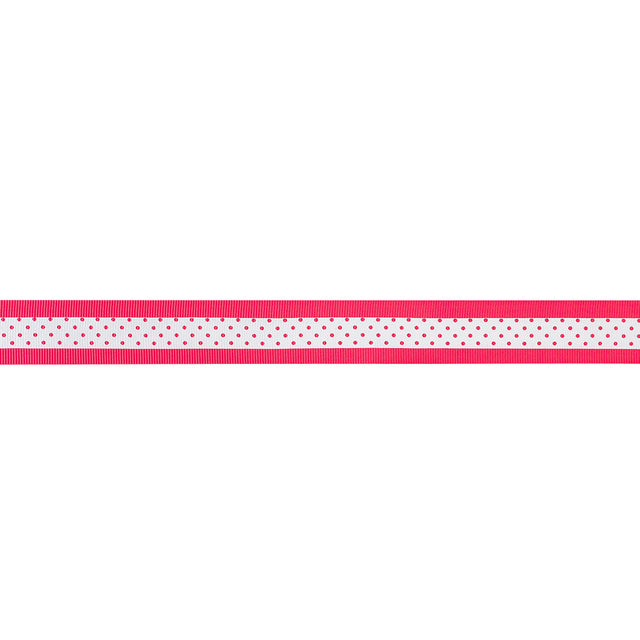 Italian Neon Pink and White Polka Dot Striped Petersham Grosgrain Ribbon - 1"