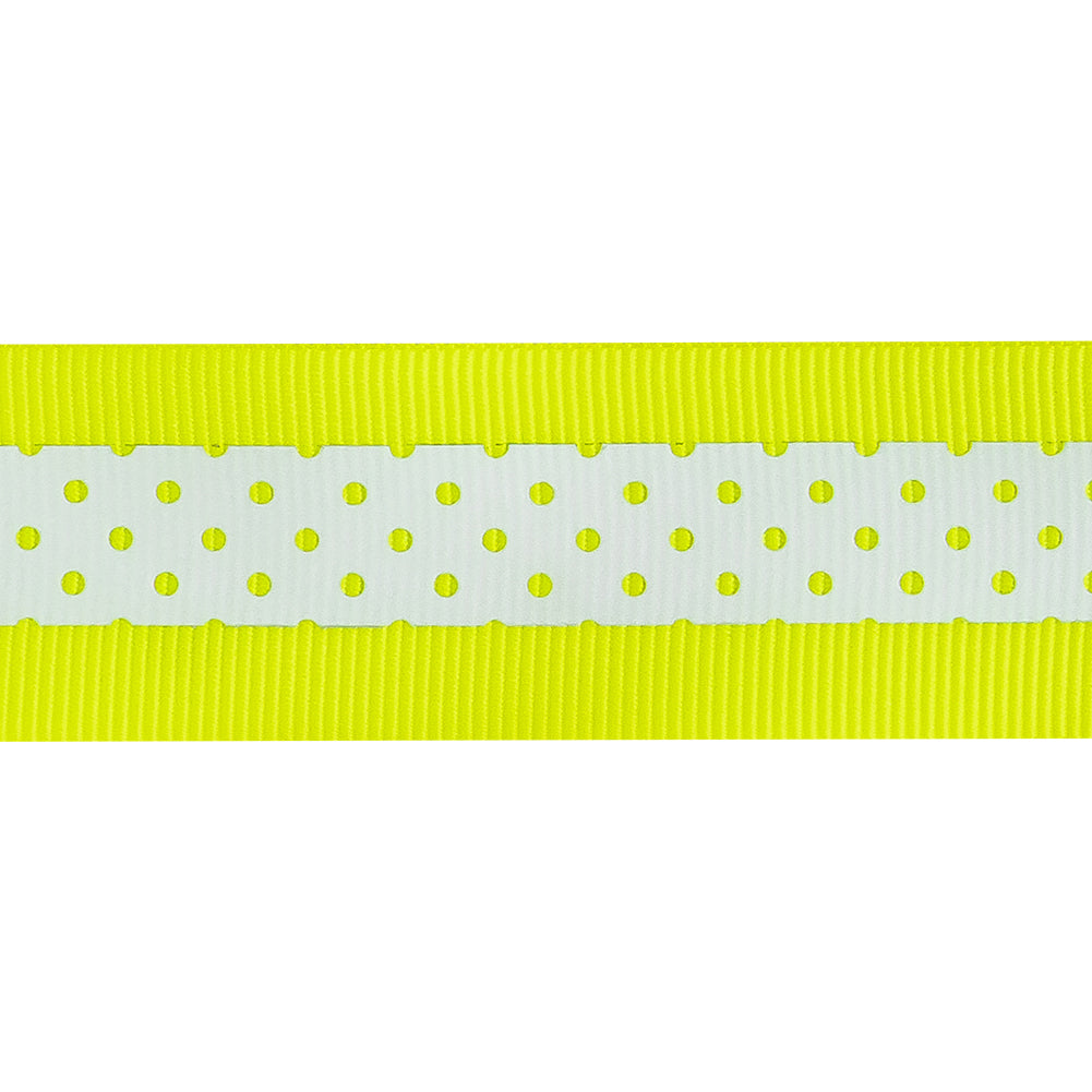 Italian Neon Yellow and White Polka Dot Striped Petersham Grosgrain Ribbon - 1"