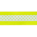 Italian Neon Yellow and White Polka Dot Striped Petersham Grosgrain Ribbon - 1"