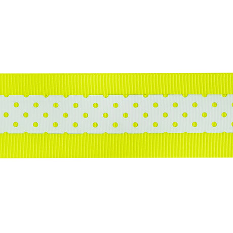 Italian Neon Yellow and White Polka Dot Striped Petersham Grosgrain Ribbon - 1"