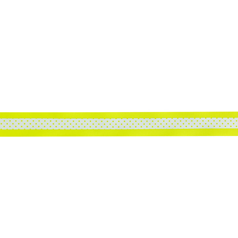 Italian Neon Yellow and White Polka Dot Striped Petersham Grosgrain Ribbon - 1"