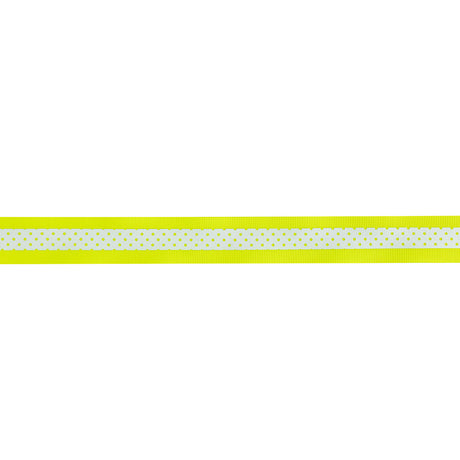 Italian Neon Yellow and White Polka Dot Striped Petersham Grosgrain Ribbon - 1"