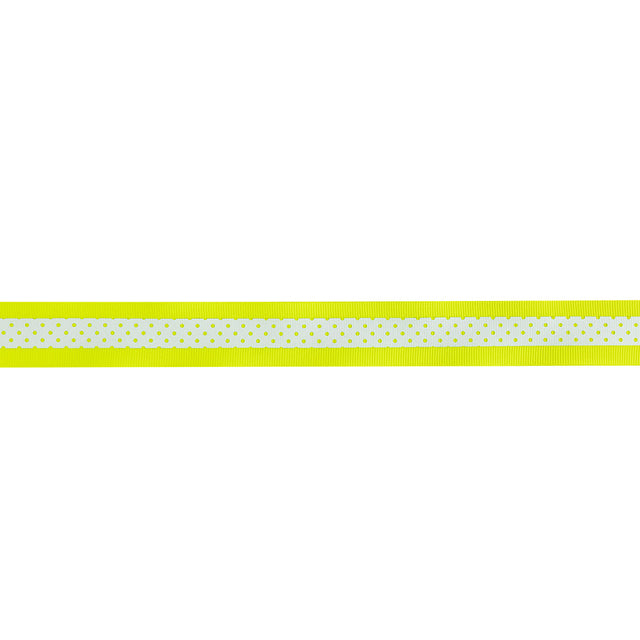Italian Neon Yellow and White Polka Dot Striped Petersham Grosgrain Ribbon - 1"