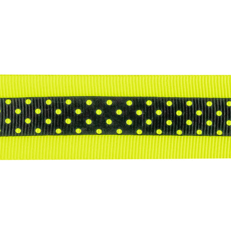Italian Neon Yellow and Black Polka Dot Striped Petersham Grosgrain Ribbon - 1"